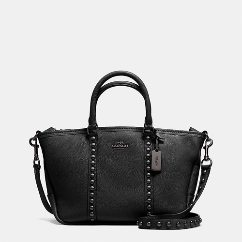 Coach Outlet Central Satchel In Lacquer Rivets Pebble Leather